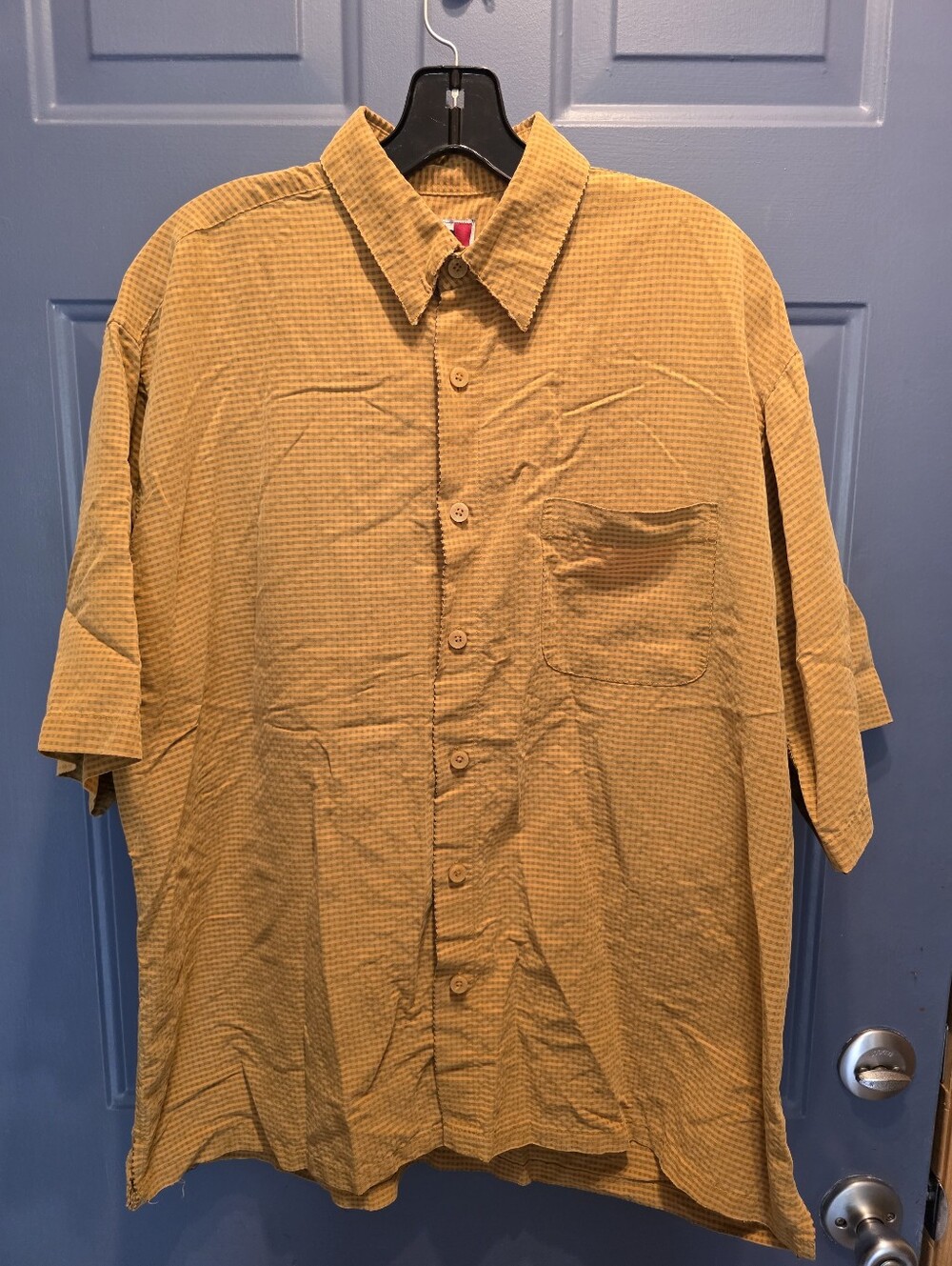Men's Large Short-Sleeve Button-Up Shirt in Mustard Yellow R&R Jeans